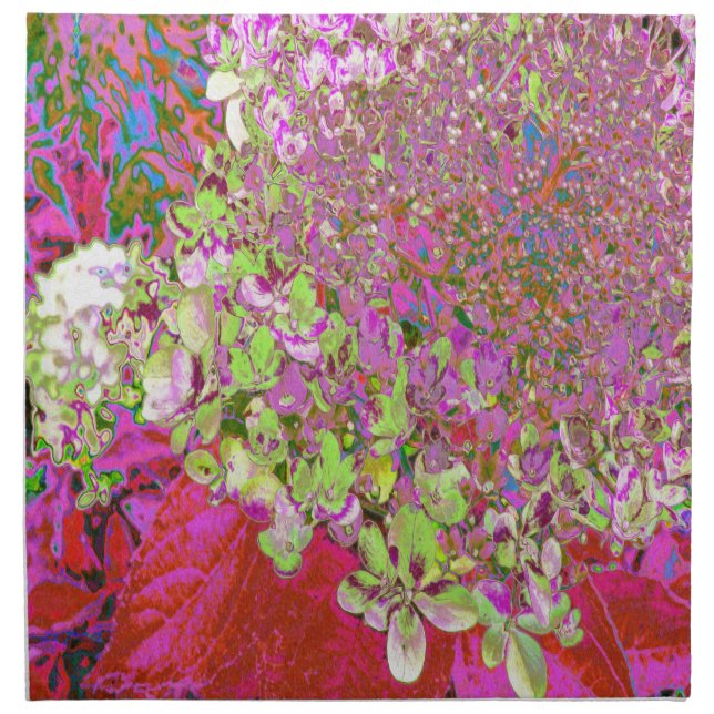 Elegant Chartreuse Green, Pink and Blue Hydrangea Cloth Napkin (Front)