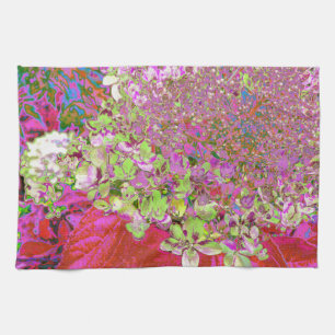 Elegant Chartreuse Green, Pink and Blue Hydrangea Kitchen Towel