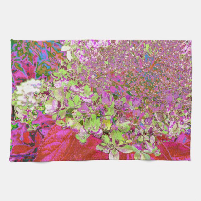 Elegant Chartreuse Green, Pink and Blue Hydrangea Kitchen Towel (Horizontal)