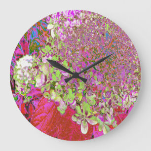 Elegant Chartreuse Green, Pink and Blue Hydrangea Large Clock