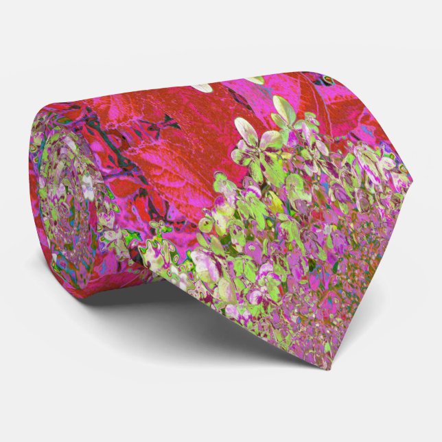 Elegant Chartreuse Green, Pink and Blue Hydrangea Neck Tie (Rolled)