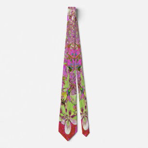 Elegant Chartreuse Green, Pink and Blue Hydrangea Neck Tie