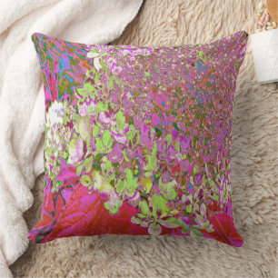 Elegant Chartreuse Green, Pink and Blue Hydrangea Throw Pillow