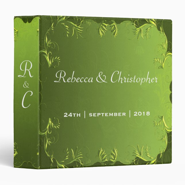 Elegant Chartreuse Green Wedding Album 3 Ring Binder (Front/Spine)