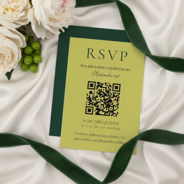 Elegant Chartreuse Minimalist Wedding QR Code RSVP Card (Elegant Chartreuse Minimalist Wedding QR Code RSVP Card)