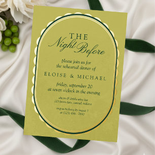 Elegant Chartreuse Scalloped Oval Rehearsal Dinner Foil Invitation