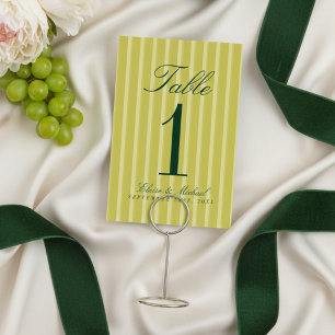 Elegant Chartreuse Simple Stripe Pattern Wedding Table Number