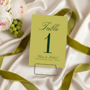 Elegant Chartreuse Simple Wedding Table Number