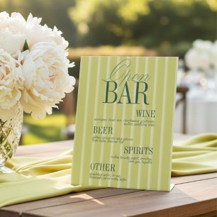 Elegant Chartreuse Stripe Open Bar Menu Wedding Pedestal Sign