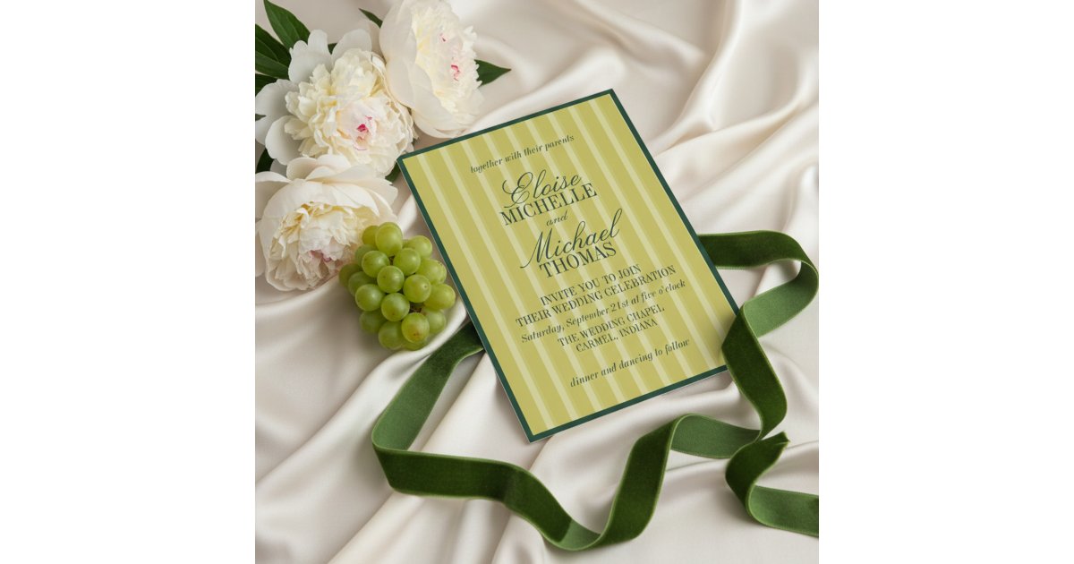 Elegant Chartreuse Stripe Pattern Formal Invitation | Zazzle