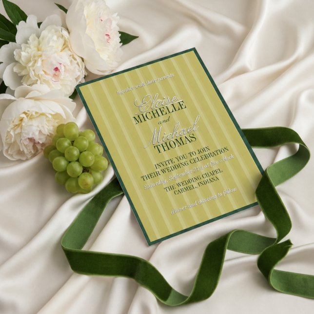 Elegant Chartreuse Stripe Pattern Formal Wedding Foil Invitation (Elegant Chartreuse Stripe Pattern Formal Wedding Foil Invitation)