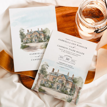 Elegant Chateau English Manor Destination Wedding Invitation