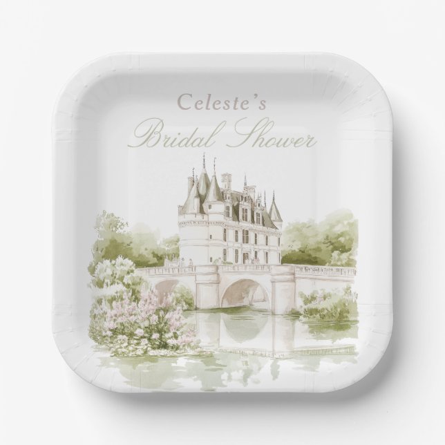 Elegant Chateau French Romance Bridal Shower  Paper Plates (Front)