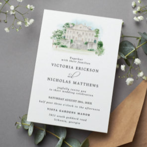 Elegant Chateau | Watercolor Manor Wedding Invitation