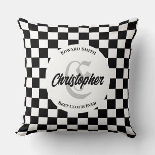 Elegant Checkered Black and White Coach Throw Pill Pillow