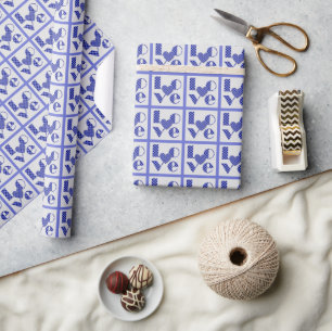 Elegant Checkered Heart & Love Lavender Blue Wrapping Paper