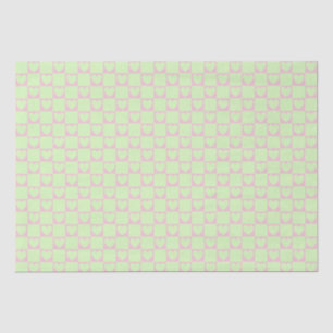 Elegant Checkered Hearts Soft Baby Pink and Green Tissue Paper