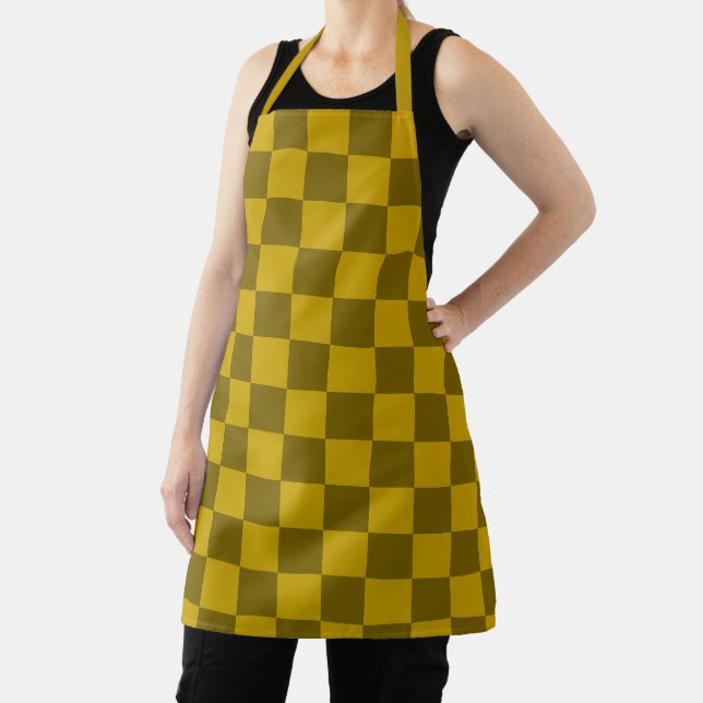 Elegant Checkered Pattern in Dark and Light Brown Apron (Insitu)