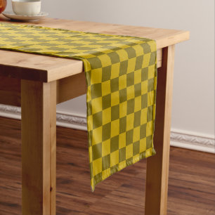 Elegant Checkered Pattern in Dark and Light Brown Short Table Runner