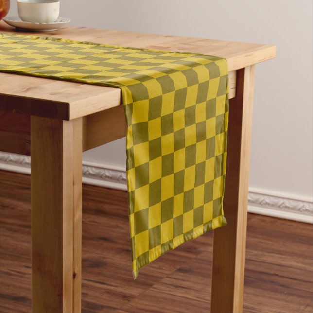 Elegant Checkered Pattern in Dark and Light Brown Short Table Runner (In Situ)
