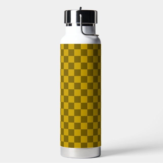 Elegant Checkered Pattern in Dark and Light Brown Water Bottle (Left)