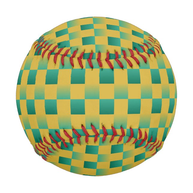 Elegant checkered pattern in green and gold  baseball (Front)