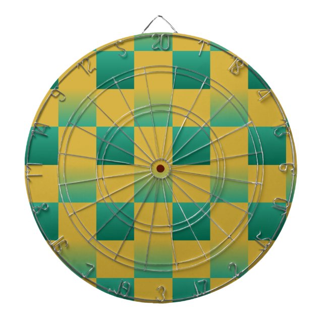 Elegant checkered pattern in green and gold  dart board (Front)