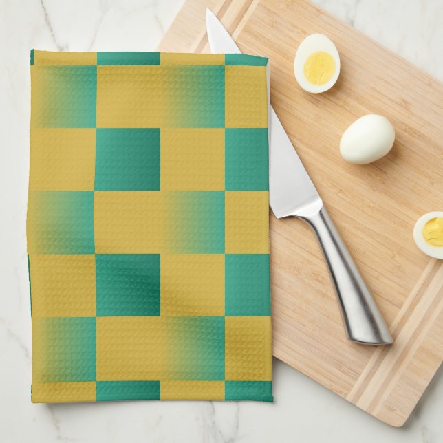 Elegant checkered pattern in green and gold  kitchen towel (Quarter Fold)