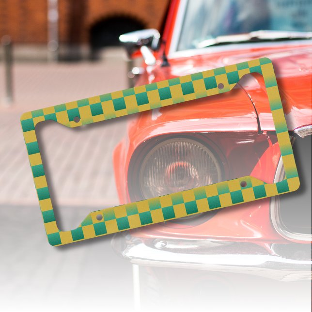 Elegant checkered pattern in green and gold  license plate frame (Creator Uploaded)