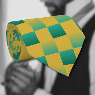 Elegant checkered pattern in green and gold  neck tie