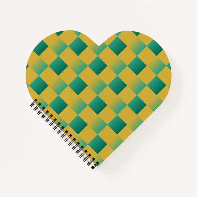 Elegant checkered pattern in green and gold  notebook (Front)
