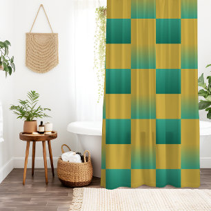 Elegant checkered pattern in green and gold shower curtain