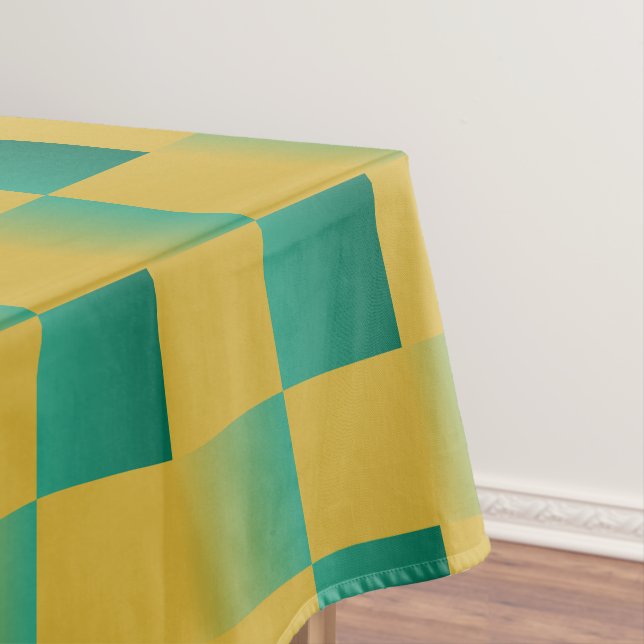 Elegant checkered pattern in green and gold  tablecloth (In Situ)