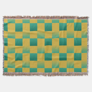 Elegant checkered pattern in green and gold throw blanket