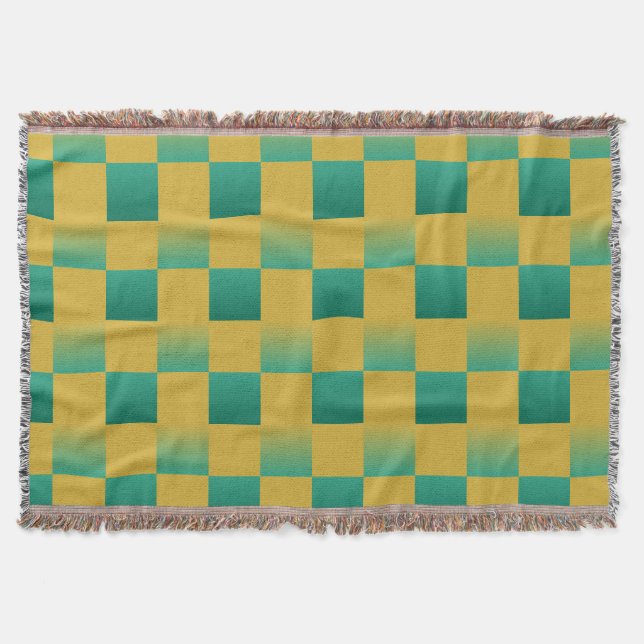 Elegant checkered pattern in green and gold  throw blanket (Front)