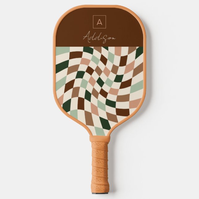 Elegant Checkered Personalized Monogram Pickleball Paddle (Front)