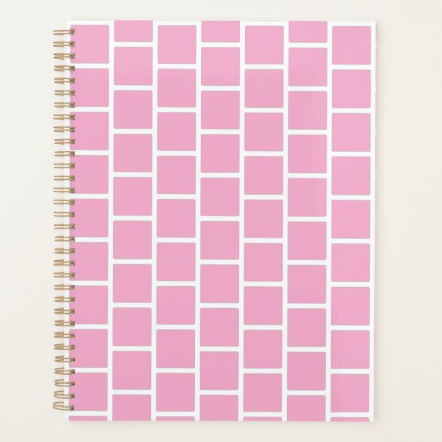  elegant checkered pink undated monthly weekly planner (Front)