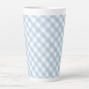 Elegant Checkered Spotted Blue and White Pattern Latte Mug