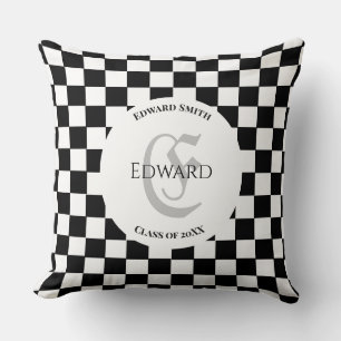 Elegant Checkered White and Black  Throw Pillow