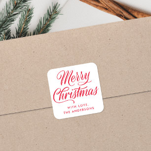 Elegant Cheer Red Script Christmas Gift Holiday Square Sticker