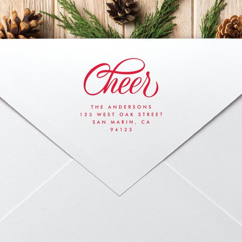 Elegant Cheer Script Christmas Return Address Rubber Stamp