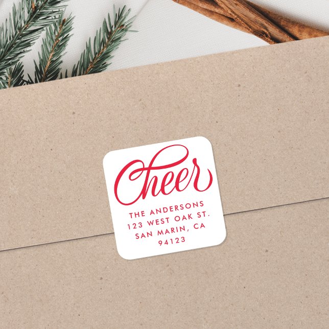 Elegant Cheer Script Christmas Return Address Square Sticker (Creator Uploaded)
