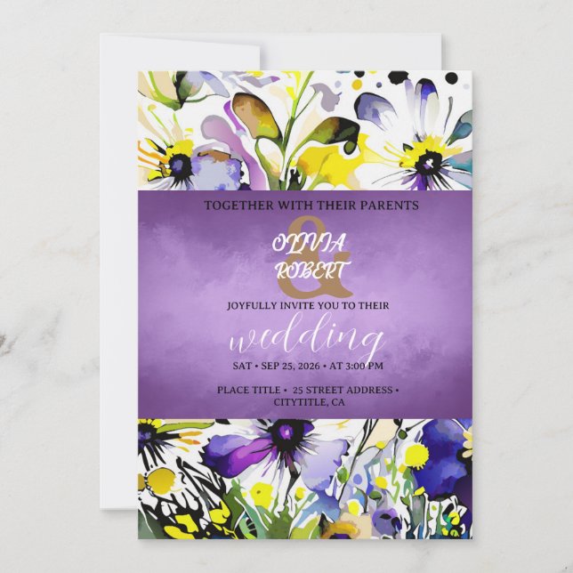Elegant cheerful violet flowers invitation (Front)