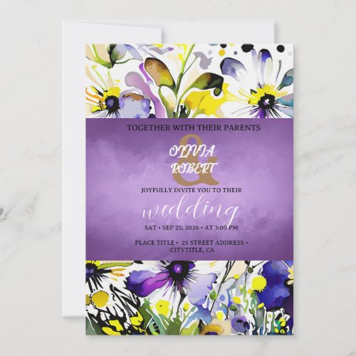 Elegant cheerful violet flowers invitation
