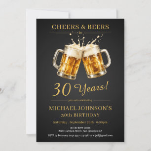 Elegant Cheers and Beers 30th Birthday Party Invitation