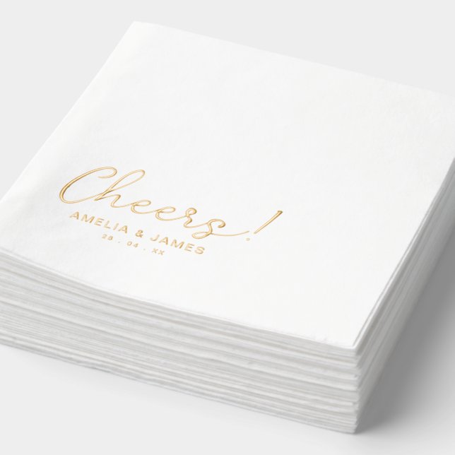 Elegant cheers calligraphy Cocktail Wedding Foil Napkins (Detail)