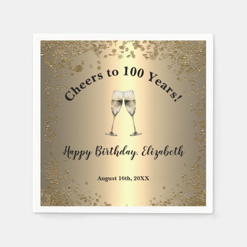 Elegant Cheers Gold 100th Birthday Napkins