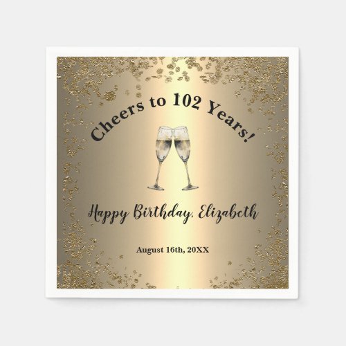Elegant Cheers Gold 102nd Birthday Napkins