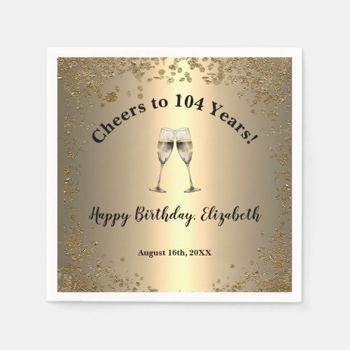 Elegant Cheers Gold 104th Birthday Napkins