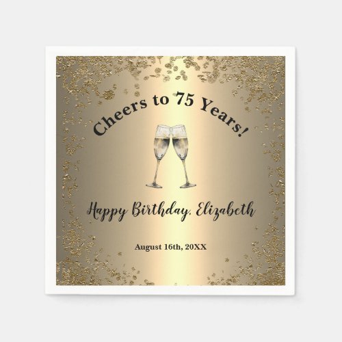 Elegant Cheers Gold 75th Birthday Napkins
